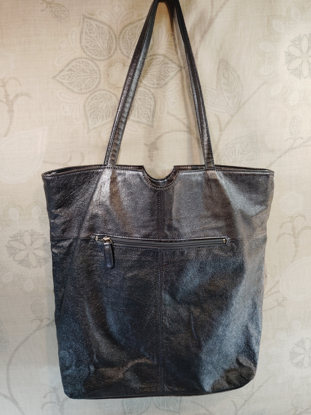 Wilsons Leather Dark Grey Metallic Genuine Leather Shoulder Tote